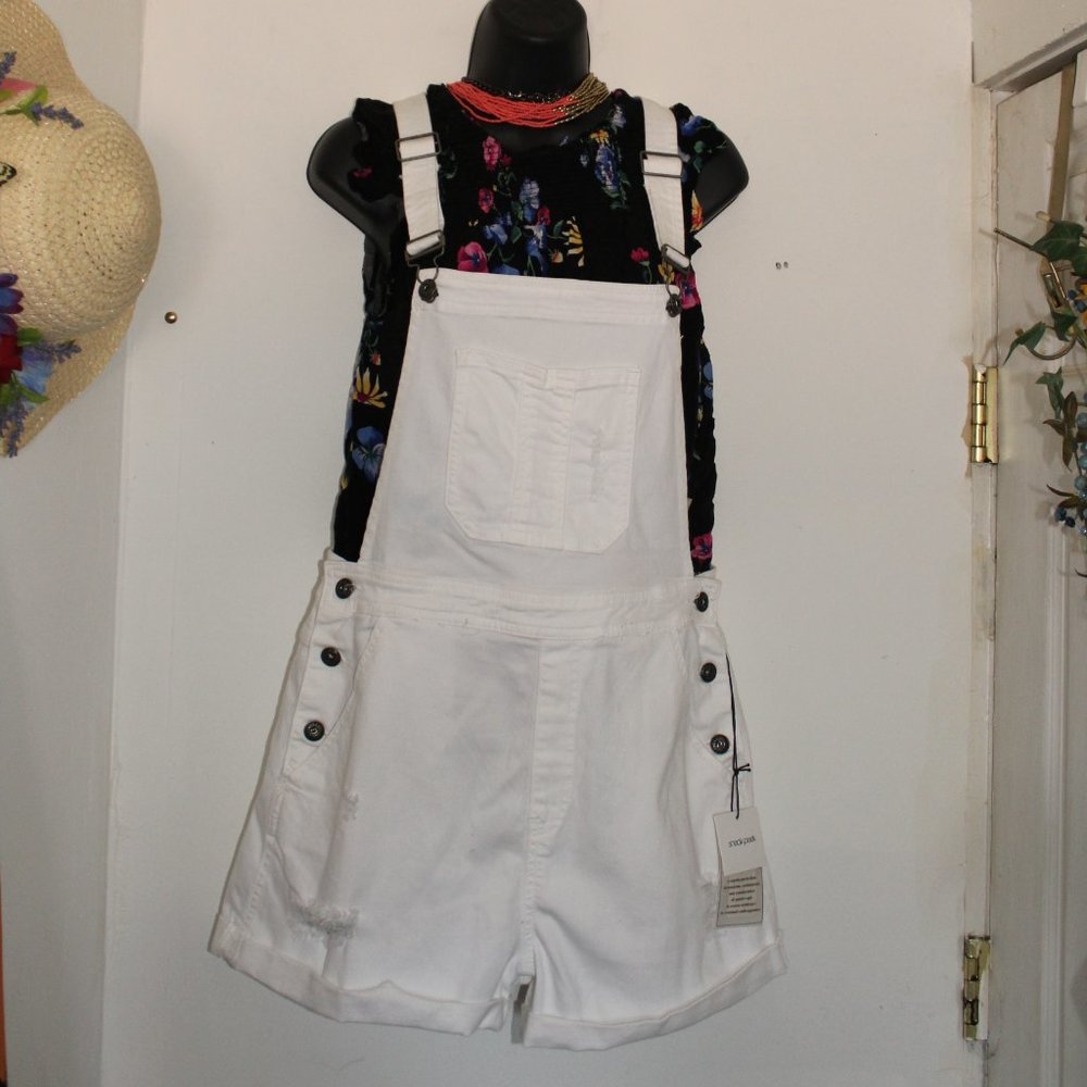 White Distressed Denim overall Shorts